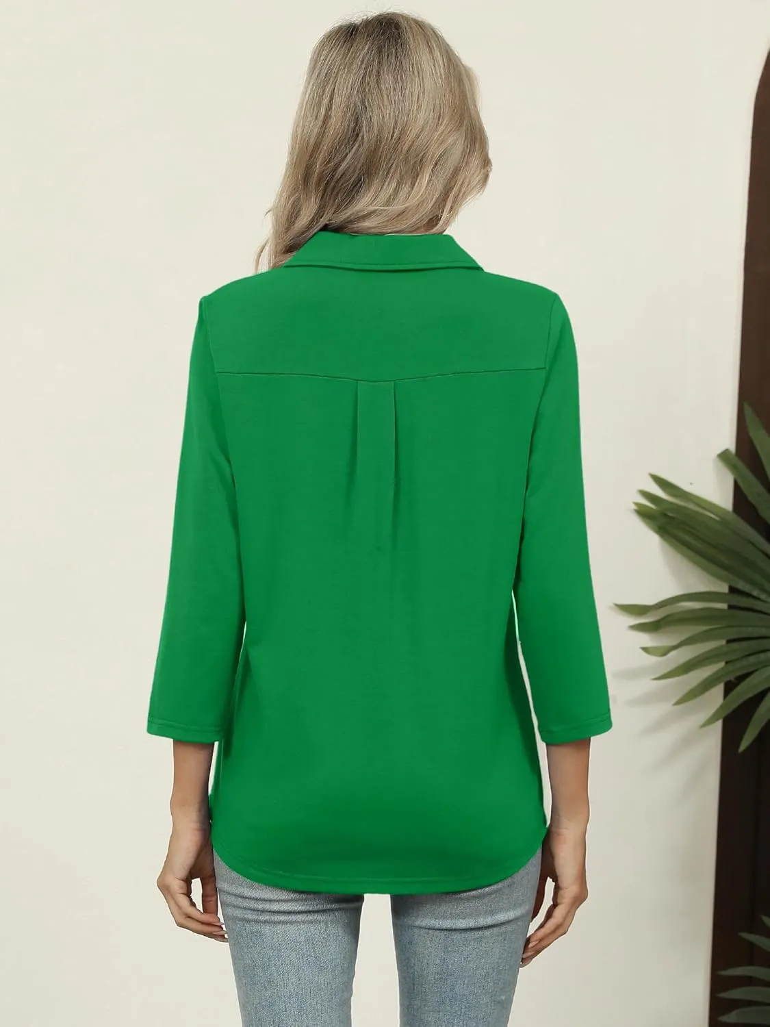 Women's 3/4 Length Sleeve V-Neck Collared Tops Summer Business Casual Work Polo Shirts Fashion Outfits 2025