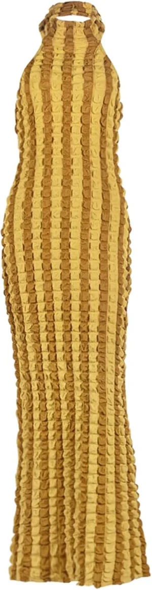 Womens Casual Sexy Halter Sleeveless Sundresses Bubble Textured Backless Prom Cocktail Maxi Dresses