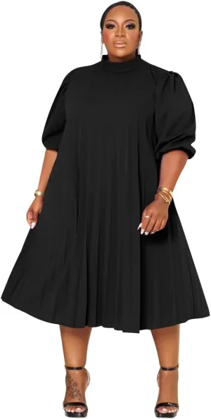 Women's Plus Size Casual Pleated Dress Summer Short Sleeve Flowy Swing Dress Loose Beach Dresses