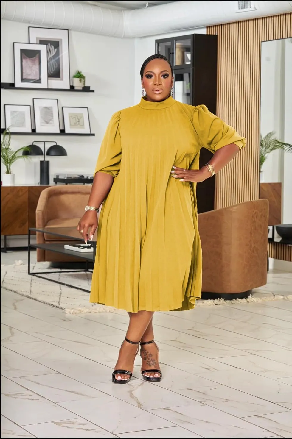 Women's Plus Size Casual Pleated Dress Summer Short Sleeve Flowy Swing Dress Loose Beach Dresses
