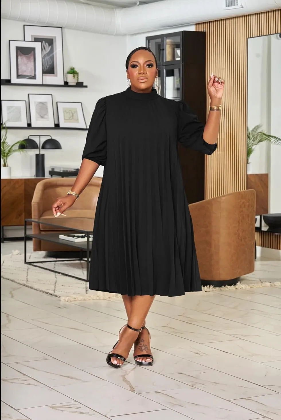 Women's Plus Size Casual Pleated Dress Summer Short Sleeve Flowy Swing Dress Loose Beach Dresses