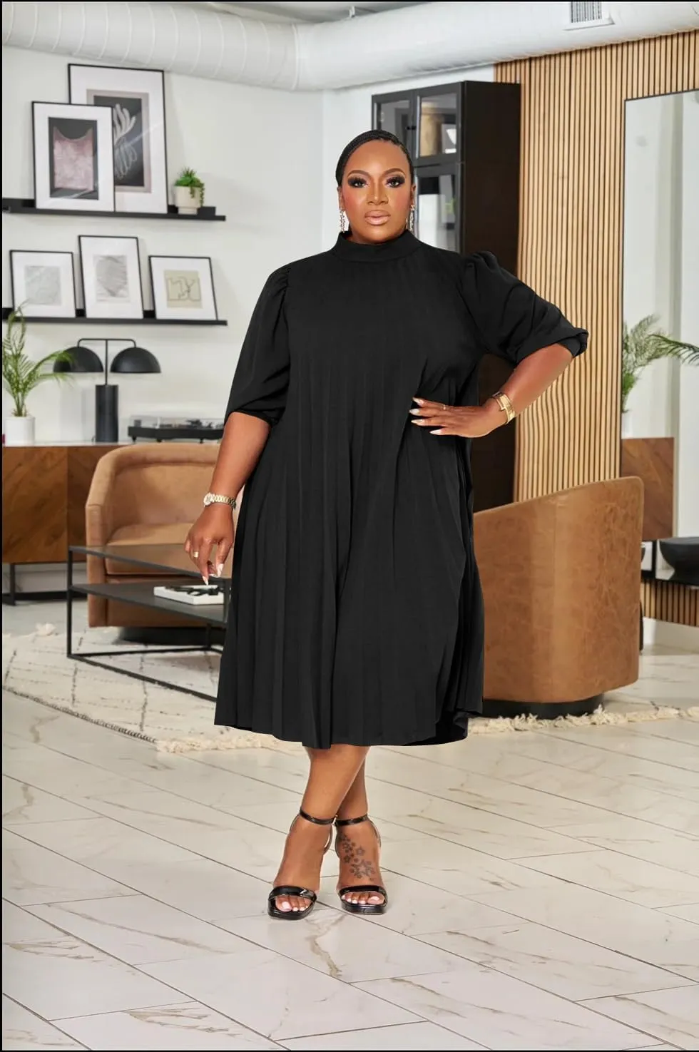 Women's Plus Size Casual Pleated Dress Summer Short Sleeve Flowy Swing Dress Loose Beach Dresses