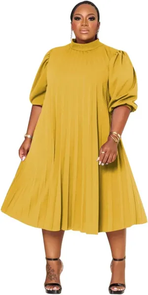 Women's Plus Size Casual Pleated Dress Summer Short Sleeve Flowy Swing Dress Loose Beach Dresses