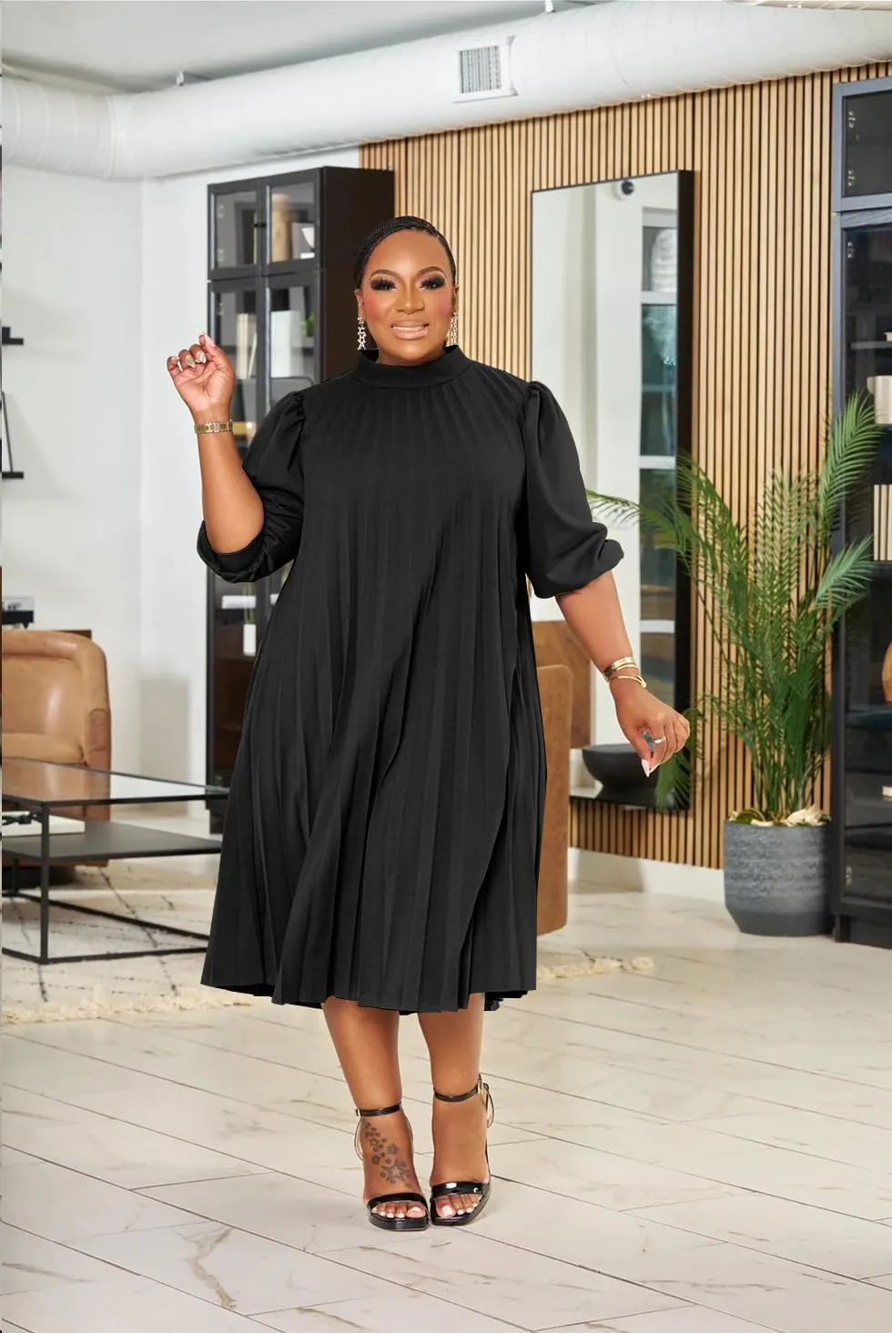 Women's Plus Size Casual Pleated Dress Summer Short Sleeve Flowy Swing Dress Loose Beach Dresses