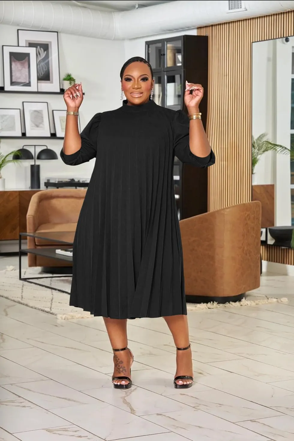 Women's Plus Size Casual Pleated Dress Summer Short Sleeve Flowy Swing Dress Loose Beach Dresses