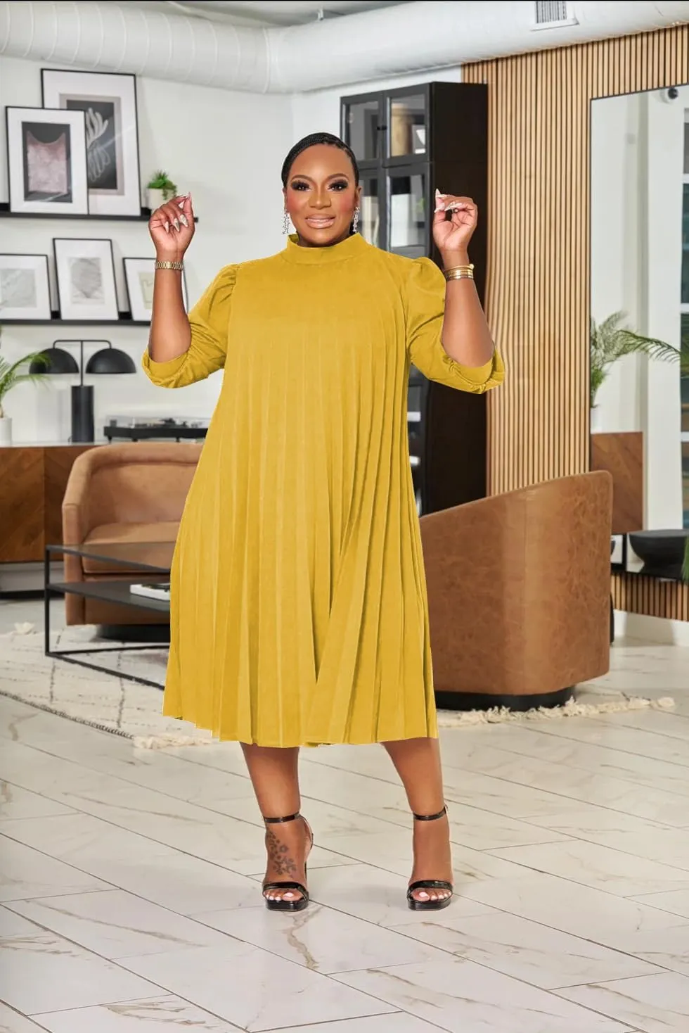 Women's Plus Size Casual Pleated Dress Summer Short Sleeve Flowy Swing Dress Loose Beach Dresses