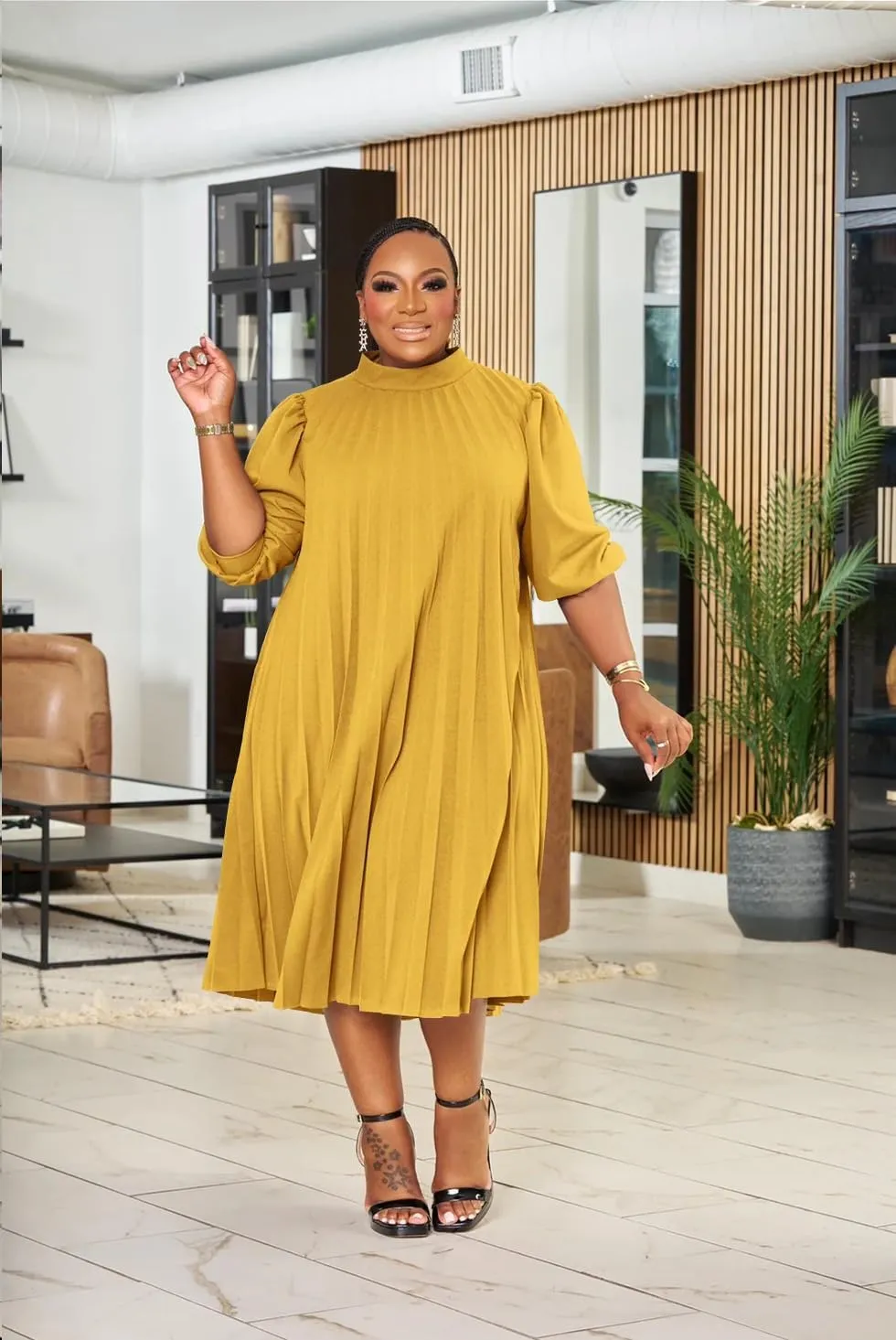 Women's Plus Size Casual Pleated Dress Summer Short Sleeve Flowy Swing Dress Loose Beach Dresses