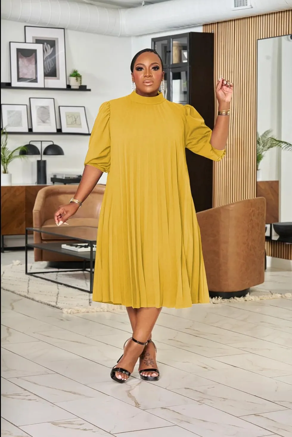 Women's Plus Size Casual Pleated Dress Summer Short Sleeve Flowy Swing Dress Loose Beach Dresses