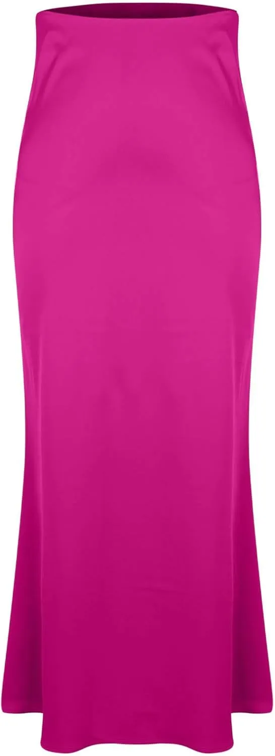 Women's Satin A-Line Midi Skirt High Waisted Zipper Flared Silk Skirts Trendy Elegant Cocktail Party Wedding Skirts