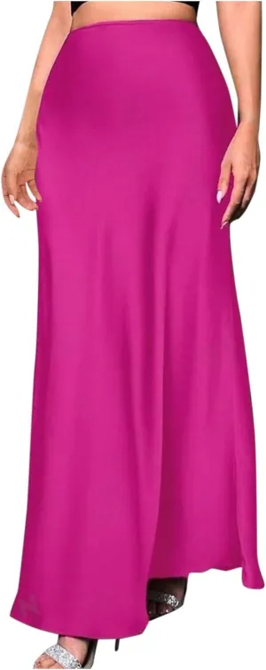 Women's Satin A-Line Midi Skirt High Waisted Zipper Flared Silk Skirts Trendy Elegant Cocktail Party Wedding Skirts