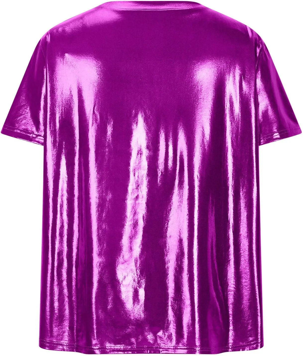 Women's Shiny Metallic Short Sleeve T Shirt Trendy Crew Neck Summer Tops Party Disco Club Tees