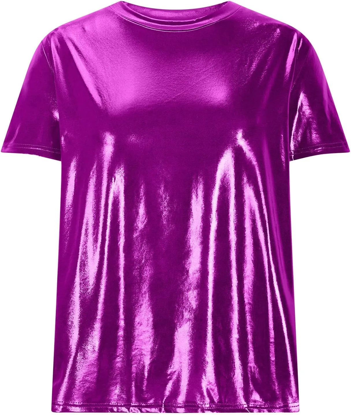 Women's Shiny Metallic Short Sleeve T Shirt Trendy Crew Neck Summer Tops Party Disco Club Tees