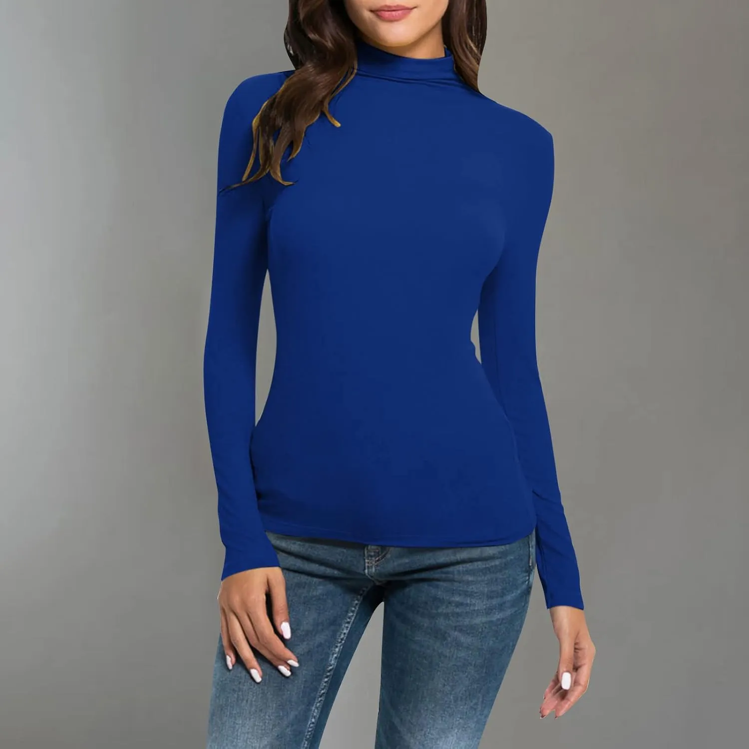 Women's Turtleneck Long Sleeve Shirts Slim Fitted Lightweight Base Layer Casual Tops Thermal Active Layer Tees