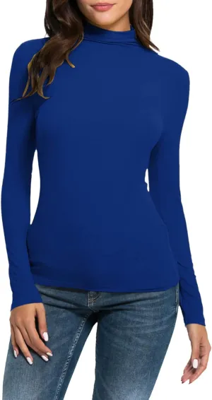 Women's Turtleneck Long Sleeve Shirts Slim Fitted Lightweight Base Layer Casual Tops Thermal Active Layer Tees