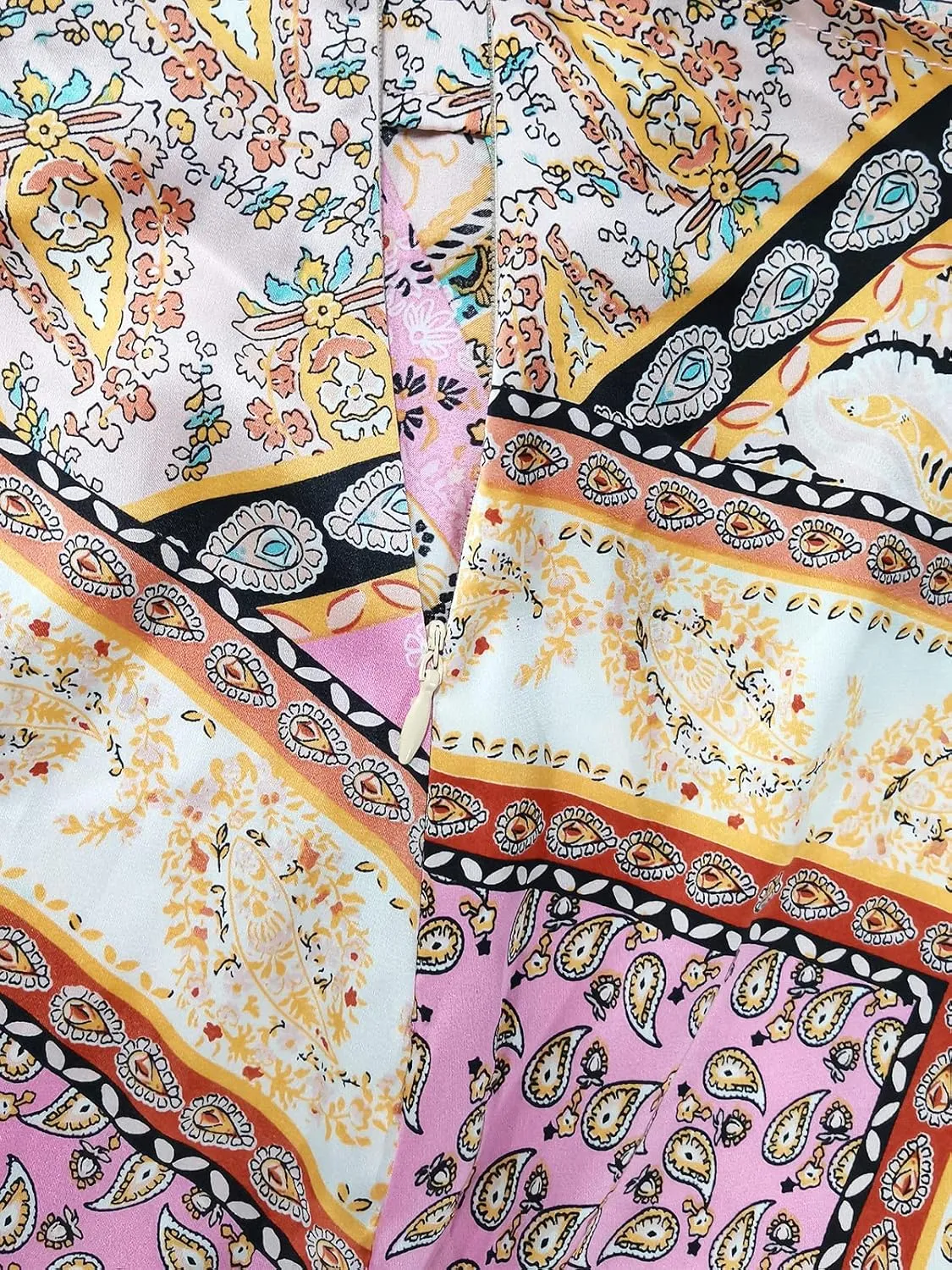 ZAFUL Women's Boho Skirt Asymmetrical Skirts Tied Floral Paisley Printed High Waist Ruched Skirts for Women