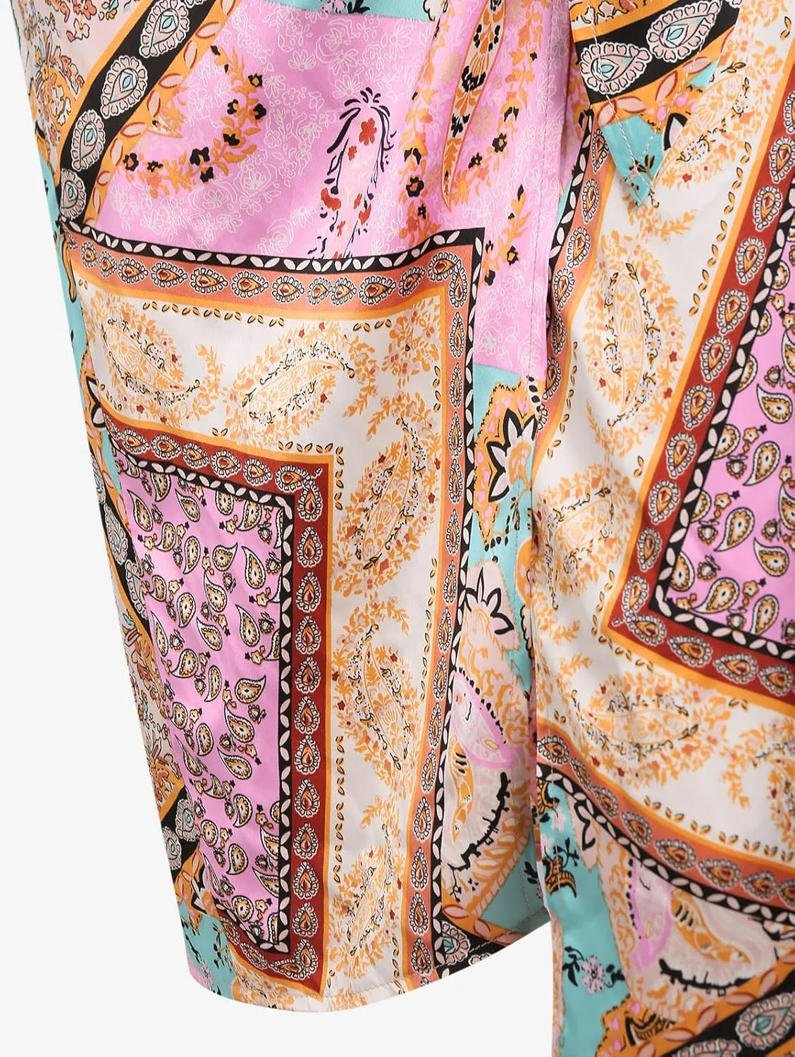 ZAFUL Women's Boho Skirt Asymmetrical Skirts Tied Floral Paisley Printed High Waist Ruched Skirts for Women